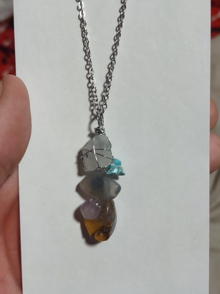 moonstone, turquoise, mixed gem necklace