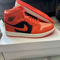 Air Jordan 1 SE Mid Rush Orange Women Size 7 Authentic