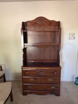 Wood-Look Dresser with Hutch Shelves and Drawers