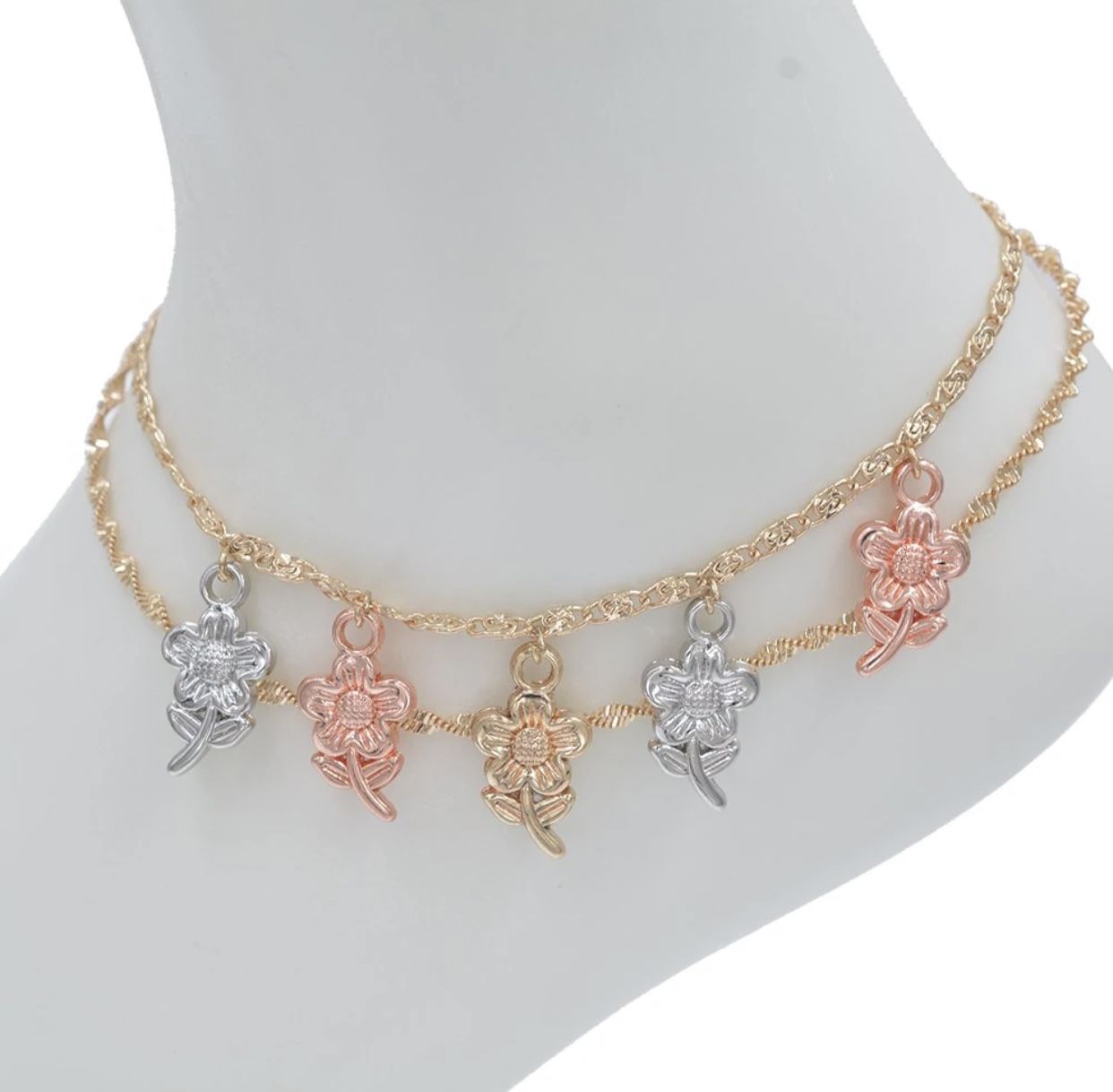 14K Gold Plated Flowers Anklet