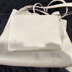 BCBG white Ivory Leather Hobo Bag With Coin Purse Cosmetics Bag Included