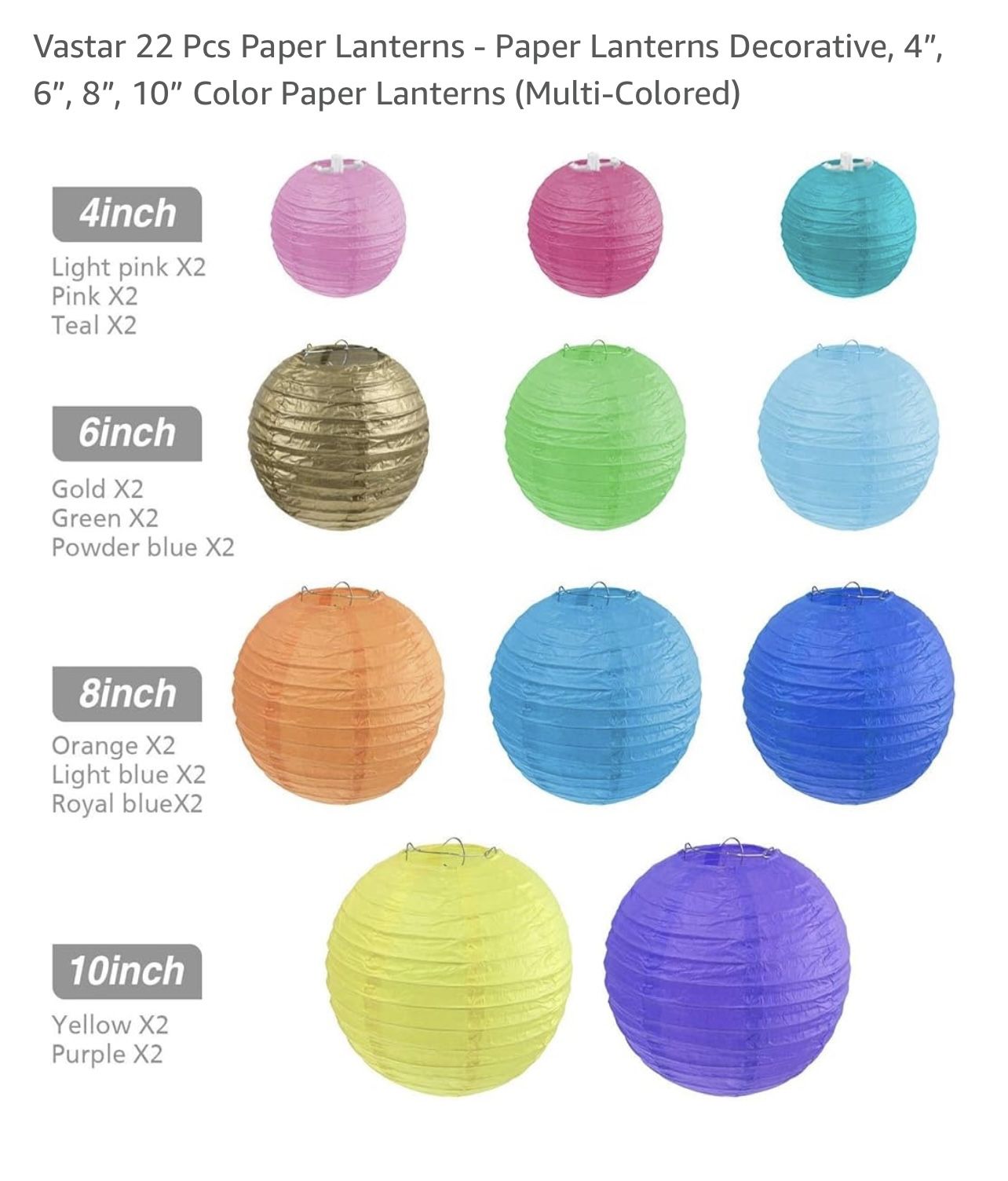 Vastar 22 Pcs Paper Lanterns & 12 Pack Of LED Lights For Lanterns