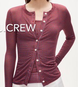 🌞(NEW) (2 SIZES AVAILABLE) WOMEN’S J.CREW RED STRETCH LYOCELL-BLEND CARDIGAN IN GINGHAM - SIZES: MEDIUM AND LARGE🌞