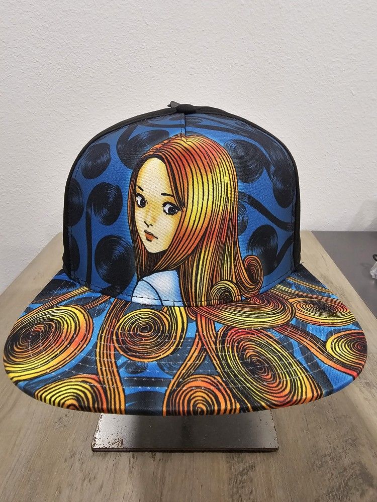 JUNJI ITO Uzumaki Kirie Goshima Spiral Hair Snapback Hat Black Orange Manga New
