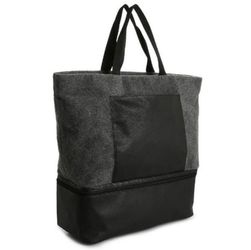DSW Grey Felt Weekender Tote Bag Black Faux Leather Shoe Compartment pre-owned
