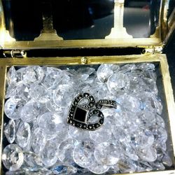 925 Sterling Silver Black Stone Marcasite Heart