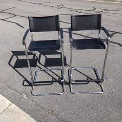 Italian Bauhaus-Style Chrome and Black Leather Directors Chairs - Set of 2