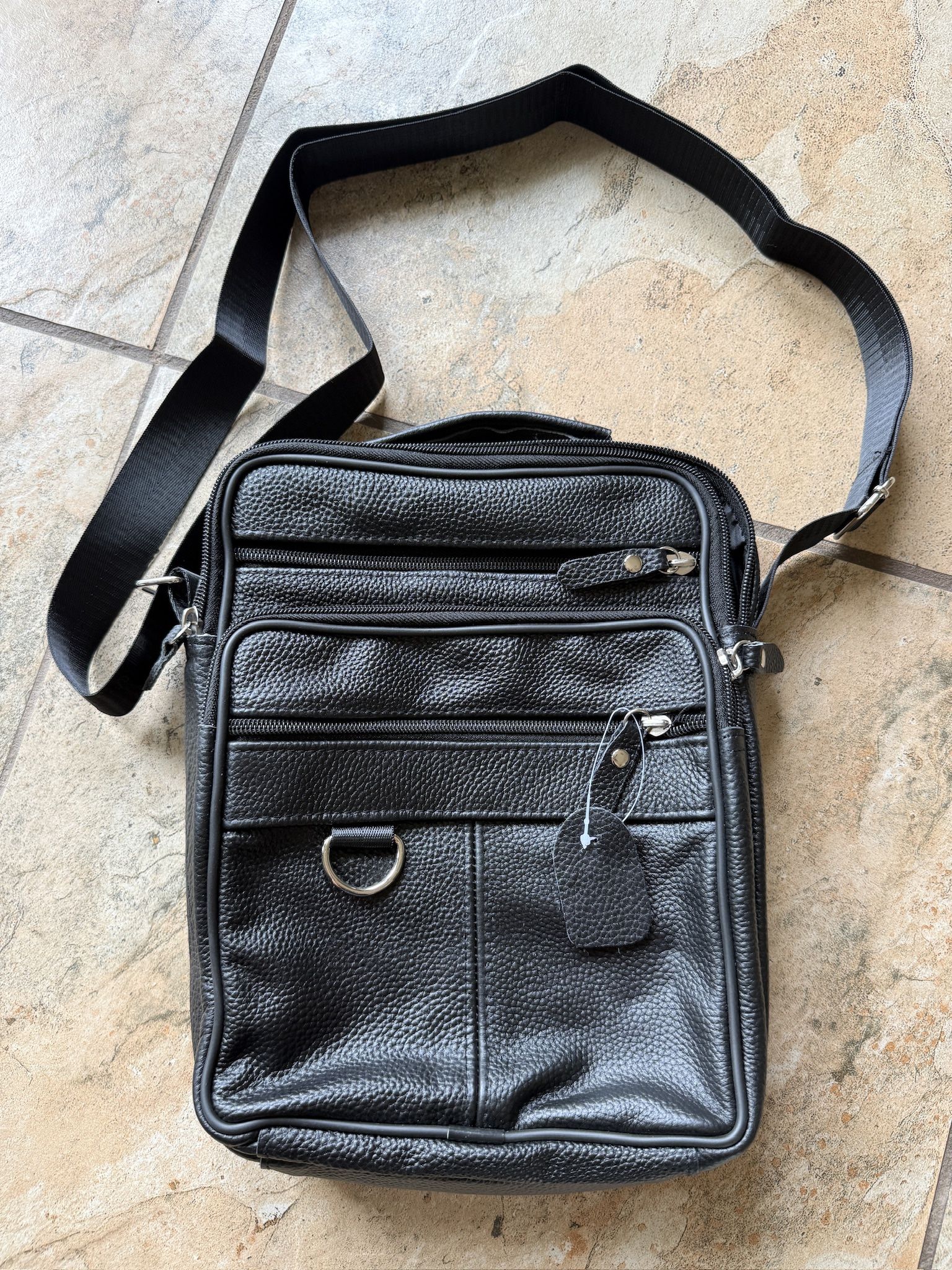 Black Unisex Genuine Leather Crossbody Messenger Bag