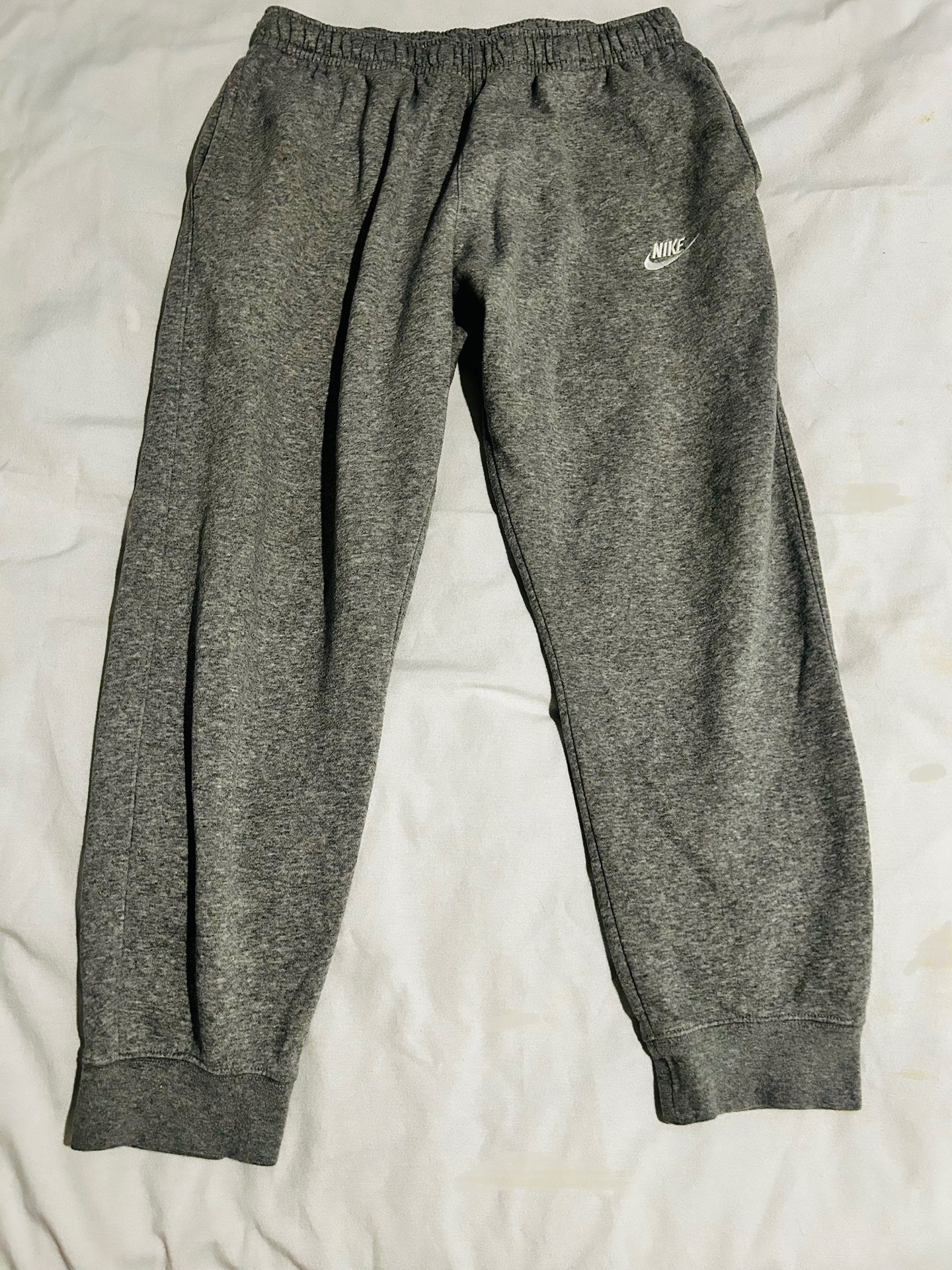 Nike Men Size Large Gym Fleece Jogger Pocket Sweat Pants Gray White Logo