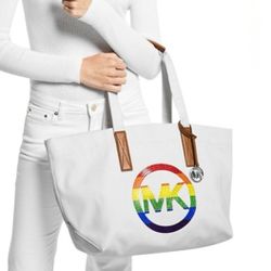NWT MICHAEL Michael Kors
PRIDE The Michael Large Embellished Logo Canvas Tote Bag