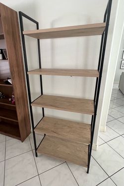 5 Shelf Ladder Bookshelf Metal Frame, Open Back Design