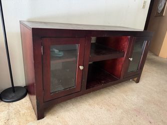 Dark Cherry Wood TV Stand with Glass Doors