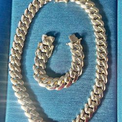 Set Chain & Bracelet 20mm Miami Cuban Link  Gold Plated Chain Necklace 18k & 14k Crab Old School Regular Lock