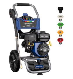 Gas Pressure Washer, 3400 PSI and 2.6 GPM, Onboard Soap Tank, Spray Gun and Wand, 5 Nozzle Set,