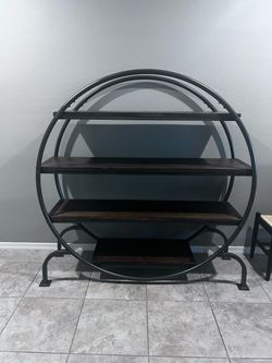 Round Metal and Wood shelving unit