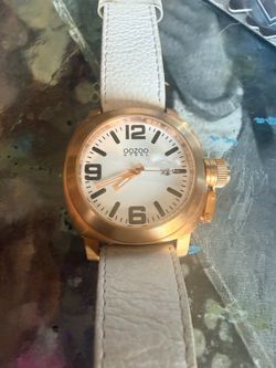 OOZOO Steel Rose Gold Watch White Leather Strap