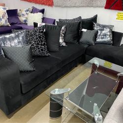 Black Velvet Hollywood Sectional! $40 Down ! Same Day Delivery