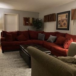 Red Sectional and Arhaus Chair