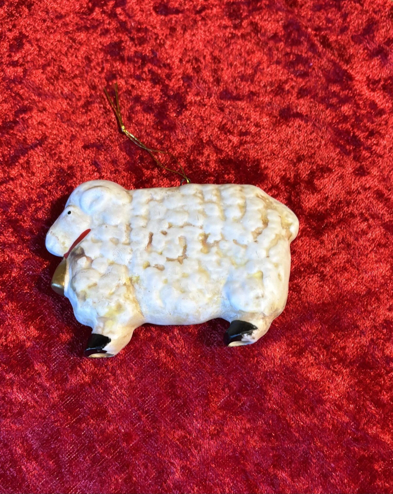 Rustic Sheep Ornament Christmas/Holiday—Handmade Ceramic (Vintage)🐑🎄