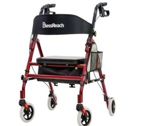 BlessReach Lightweight Foldable Rollator Walker with seat for Seniors