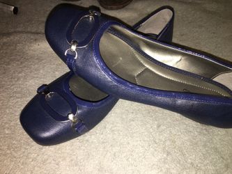 Navy Blue Leather Flats Women’s Size 9.5