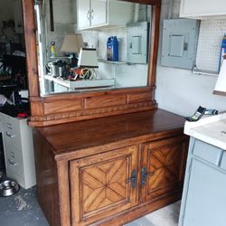 Wooden Wine Cabinet With Mirror ~SOLID PIECE