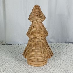 8" Table Top Woven Wicker Rattan Christmas Tree Natural Cottagecore Home Decor