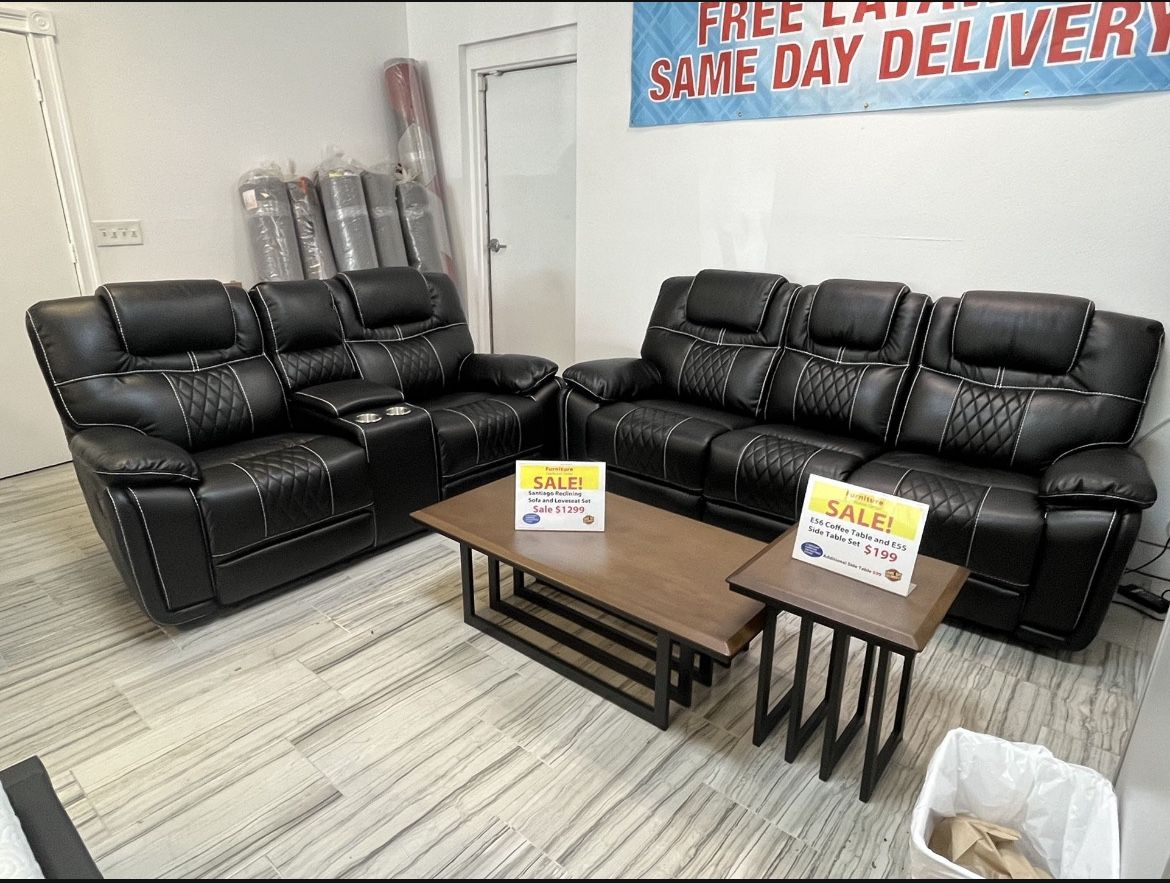 Black Leather Recliner Set ** Same Day Delivery ** 10 Down Easy