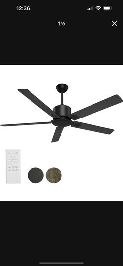 Black Ceiling Fan No Light-52 in Outdoor Ceiling Fans with Remote Control without Light, 5 Blades, 6 Speed Reversible DC Motor Modern for Patios, Kitc