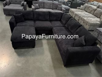 Modern Black Fabric Sectional Sofa and Ottoman Set Jerome Style BIG Discount Furniture Warehouse SALE Corner Couch Beige Grey White Green Many color