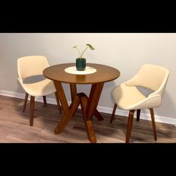 Modern Wood Dining Table + 2 Cream Chairs – Like New