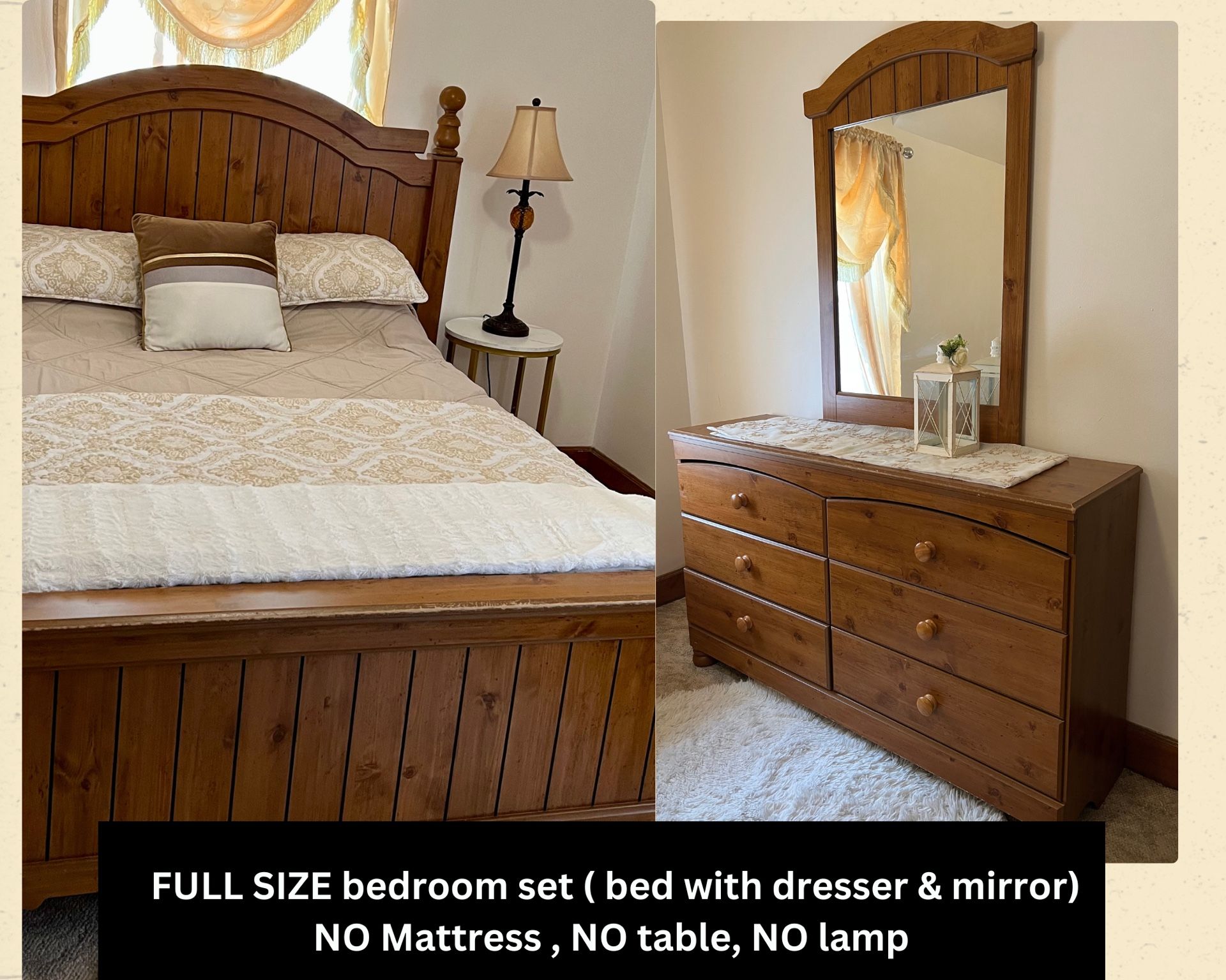 Full Size Bedroom Set -Bed With Dresser And Mirror
