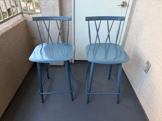 Set of 2 Blue Metal Bar Stools
