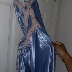 Cotton Candy LA Blue Satin & Lace Slip Dress - Size Small