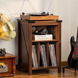 Record Player Stand with Vinyl Record Storage,Rustic Brown Record Player Table Holds up to 160 Albums,Large Wood Turntable Stand Cabinet Dispaly Shelf