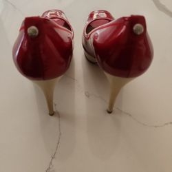 Red Stuart Weitzman Avignon Red Patent Peep Toe Heels Size 10.5
