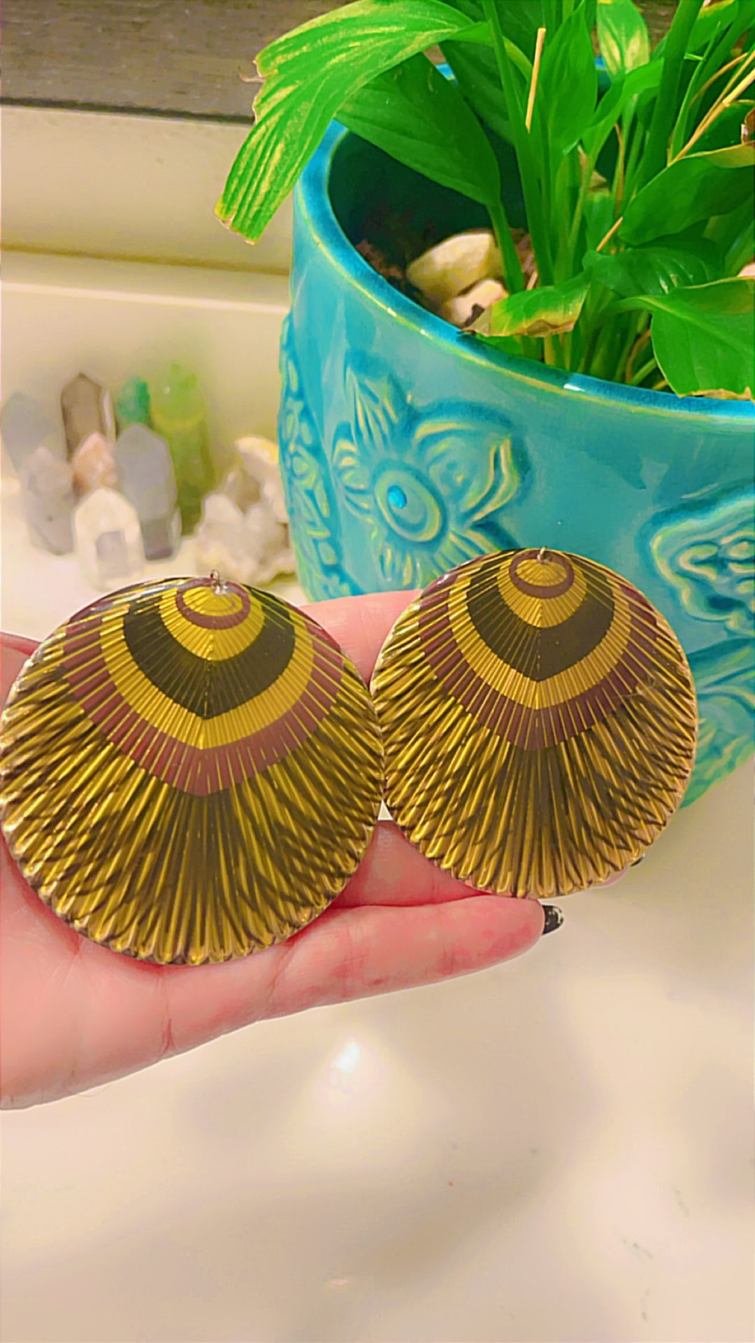 Large Feather Gold Earrings