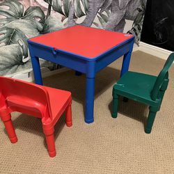 Kids Convertible Plastic Table With 2 Chairs 