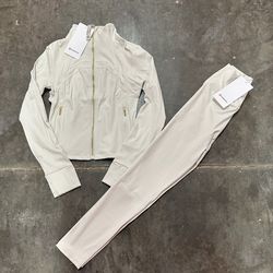 Lululemon Cropped Define Jacket + Leggings Set “Bone/Gold”