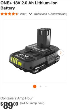 RYOBI 18V ONE+ System with  2.0 Ah Lithium-Ion Battery and Charger