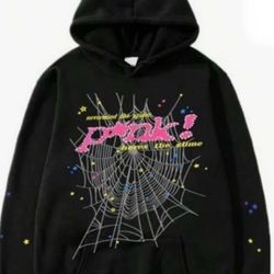 Black Spider Hoodie Pink Print