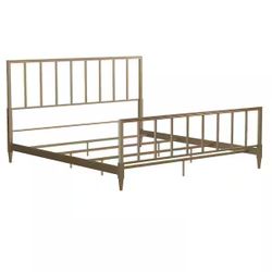 King Size Metal Bed Frame- Gold Metal 