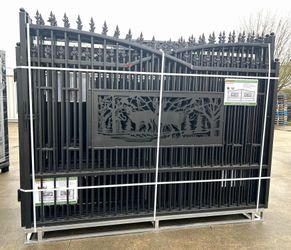 ALLMETAL 20'L x 7'H Bi-Parting Metal Driveway Gate, Galvanized & Powder Coated, M/N K0720, Unused