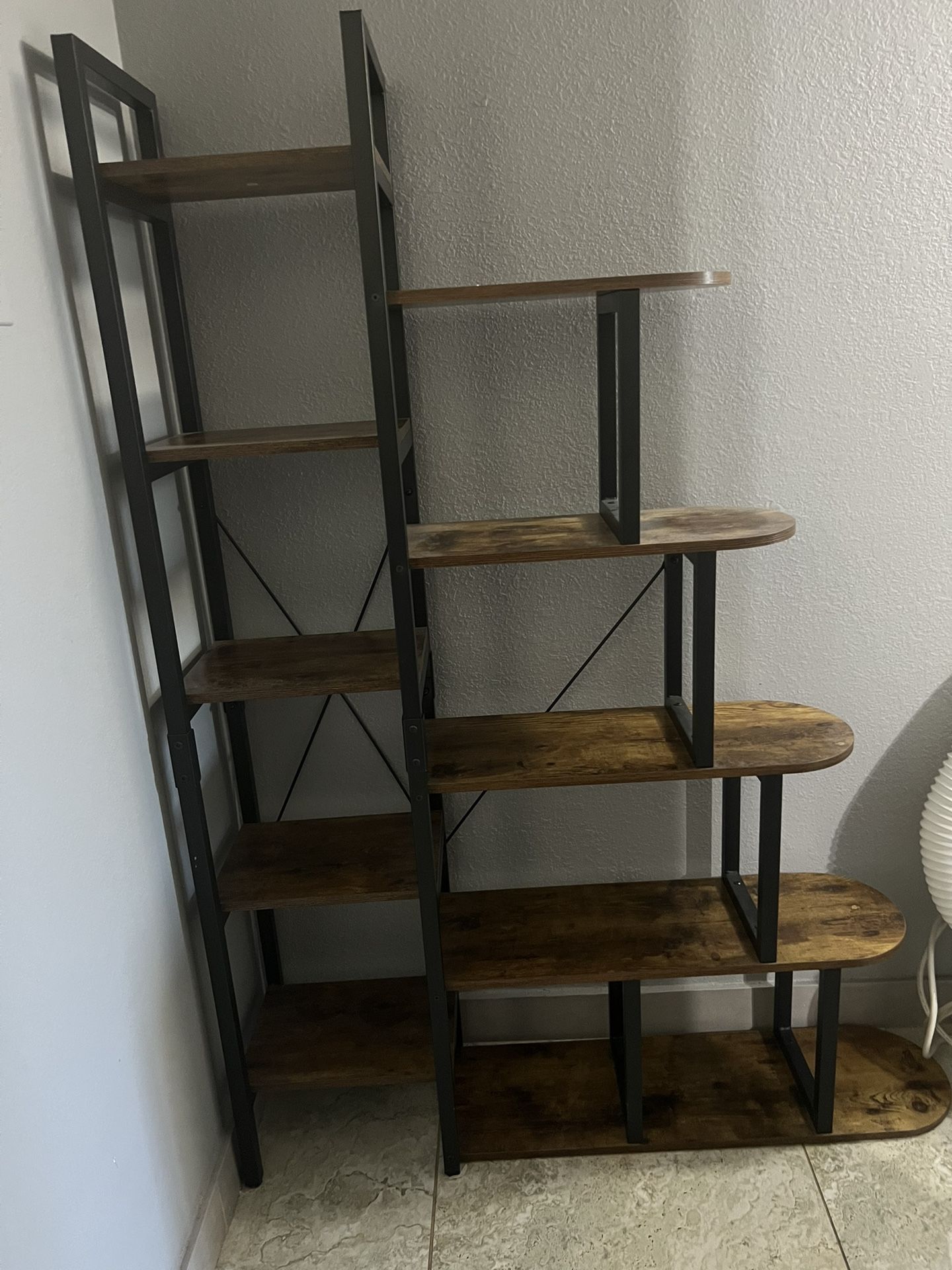 65”X 47” 5-Tier Industrial Style Solid Wood Bookcase and Book Shelves, Rustic Wood and Metal Shelving Unit, Living Room, Modern Rustic Open Industrial