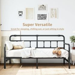 Twin Daybed with Classic-Headboard, Metal Slats Support Sofa Bed for Living Room Bedroom Guest Room, Heavy Duty Steel Slats, Easy Assembly(Contemporar