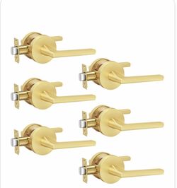 Goldenwarm Gold Closet Door Handles Interior, Bruhsed Gold Interior Passage Door Handles, Heavy Duty Zinc Alloy Indoor Brushed Brass Door Levers For C