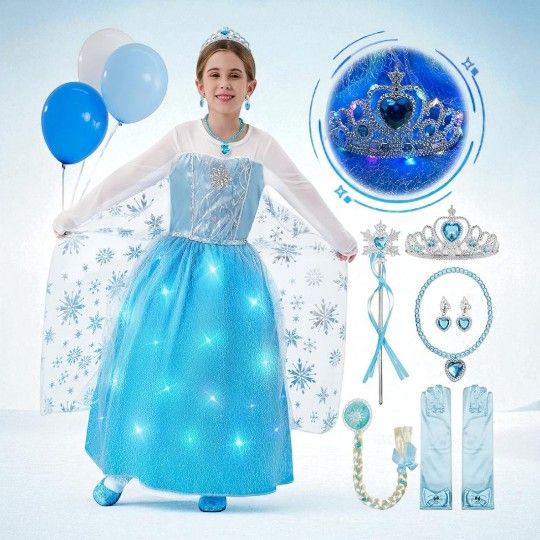 Kids Deluxe Winter Princess Light Up Dresses Costume with Accessories, 4T