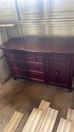 Dark Cherry Wood Dresser with Cabinet