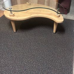 Yin Yang Mid Century Glass Top Coffee Wood Table Vintage Heavy