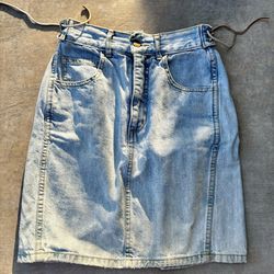 Vintage Guess Leather Knee length Denim Skirt